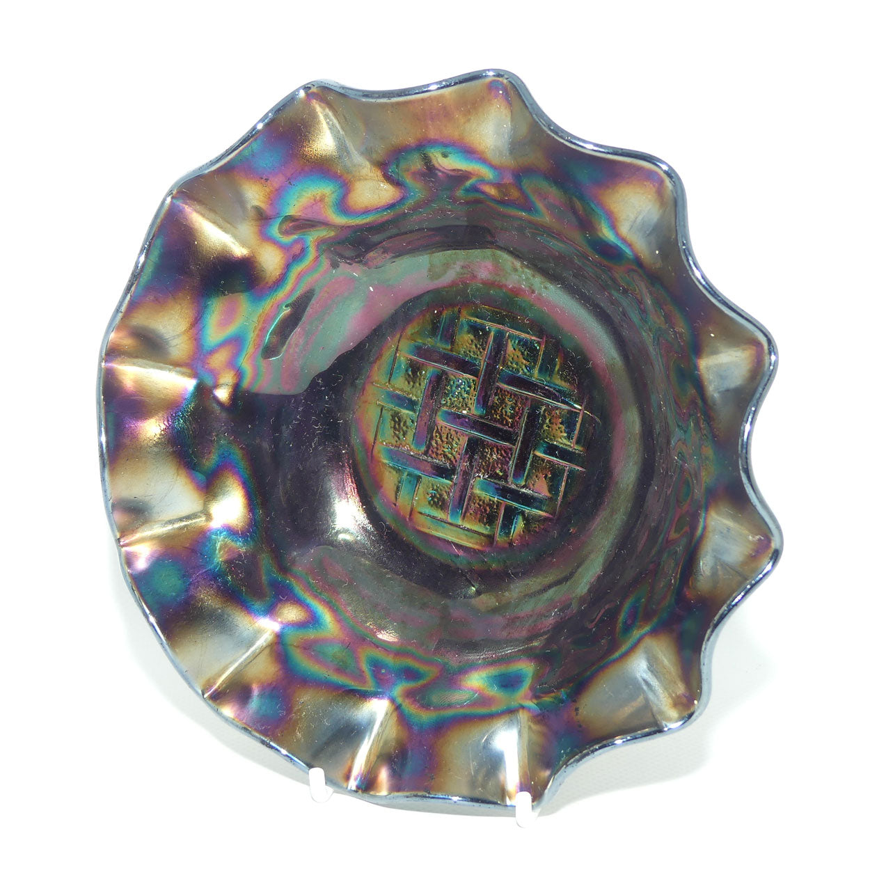 Australian Crown Crystal Amethyst Carnival Glass bowl | Lattice | 18cm