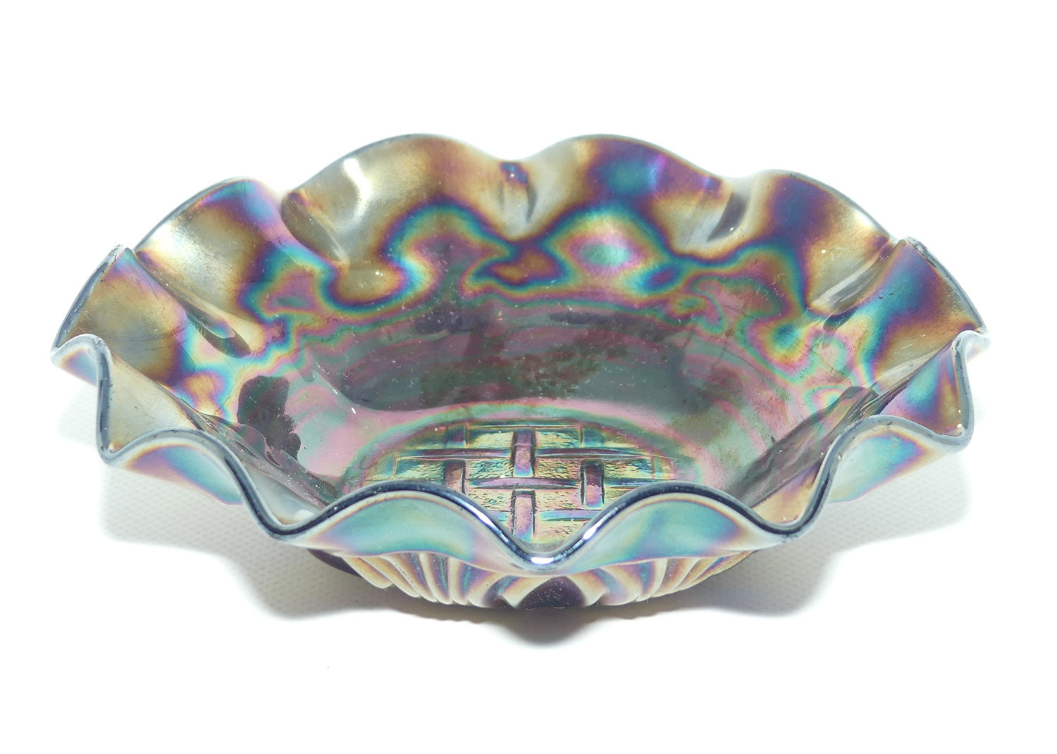 Australian Crown Crystal Amethyst Carnival Glass bowl | Lattice | 18cm