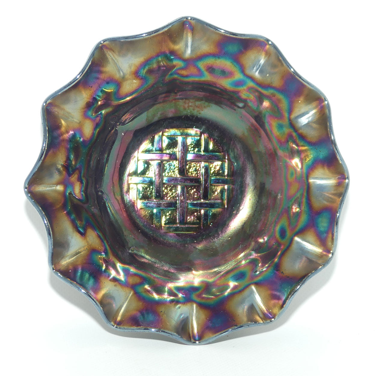 Australian Crown Crystal Amethyst Carnival Glass bowl | Lattice | 18cm