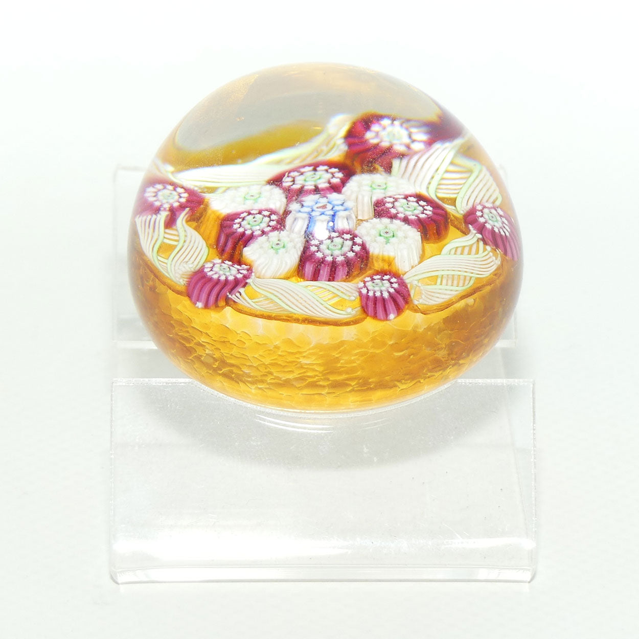 John Deacons Scotland Complex Latticino Garland miniature paperweight | Amber