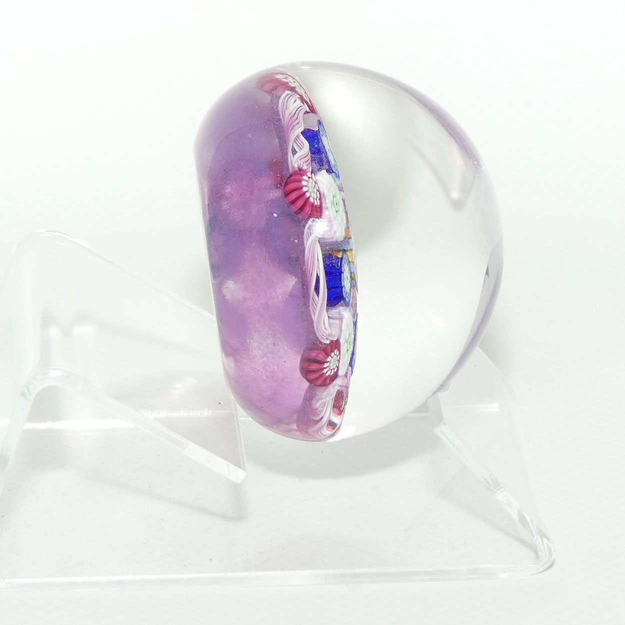 John Deacons Scotland Complex Latticino Garland miniature paperweight | Lavender