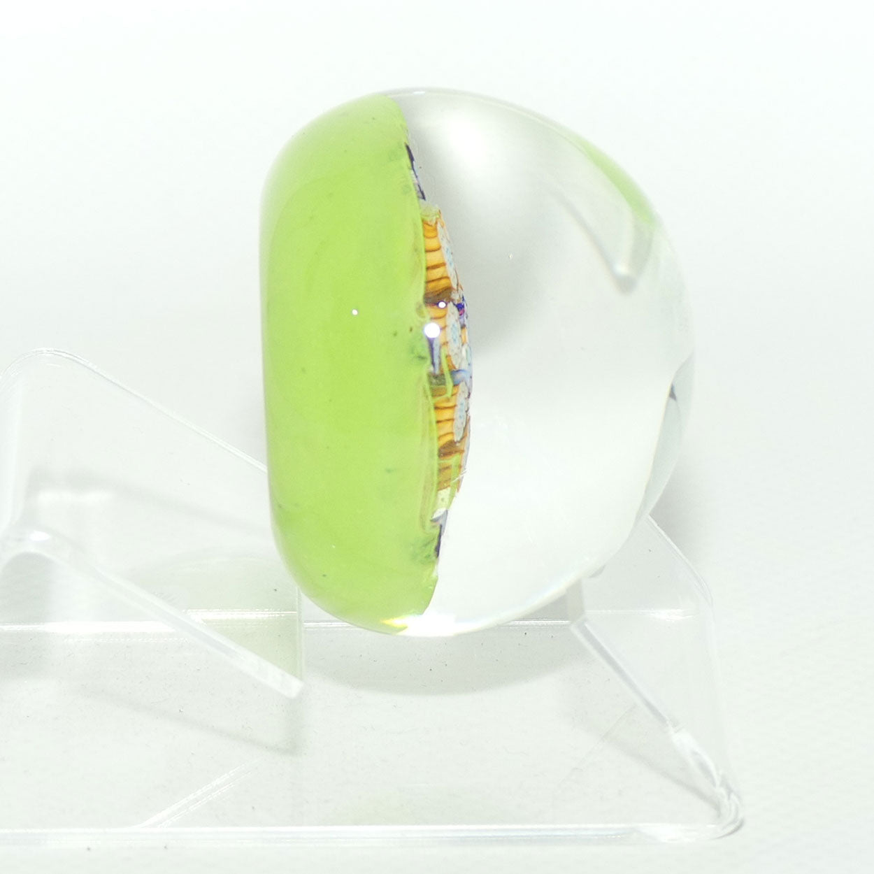 John Deacons Scotland Complex Latticino Garland miniature paperweight | Lime