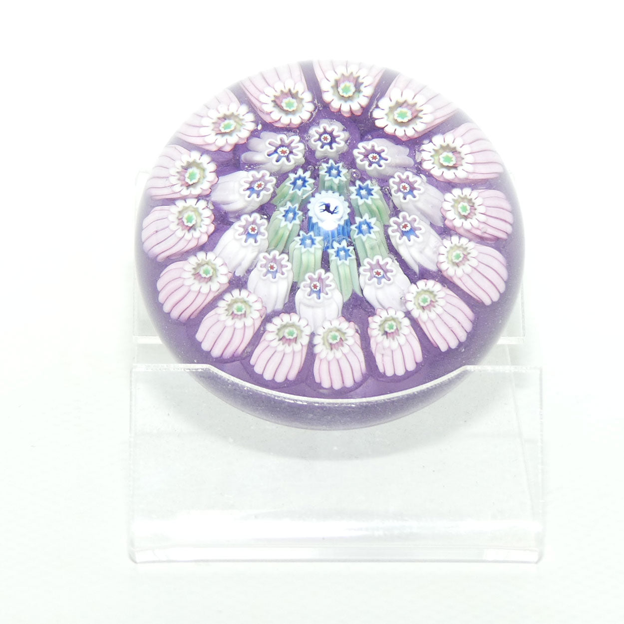 John Deacons Scotland Millefiori Silhouette Cane miniature paperweight | Lavender