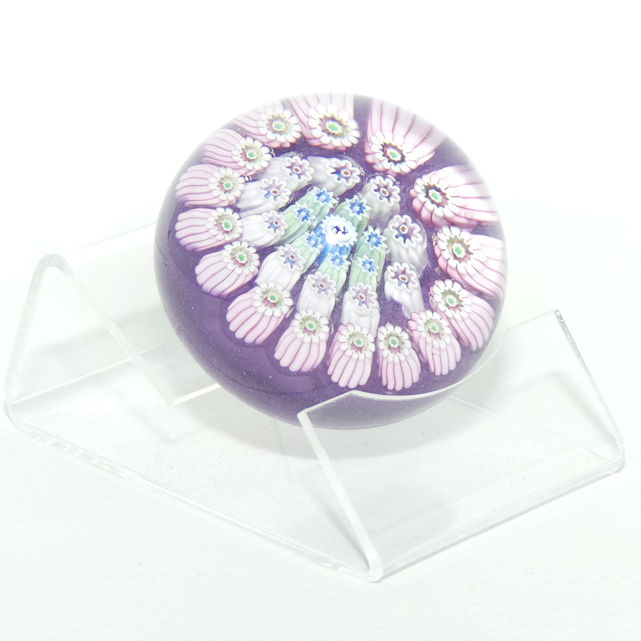 John Deacons Scotland Millefiori Silhouette Cane miniature paperweight | Lavender