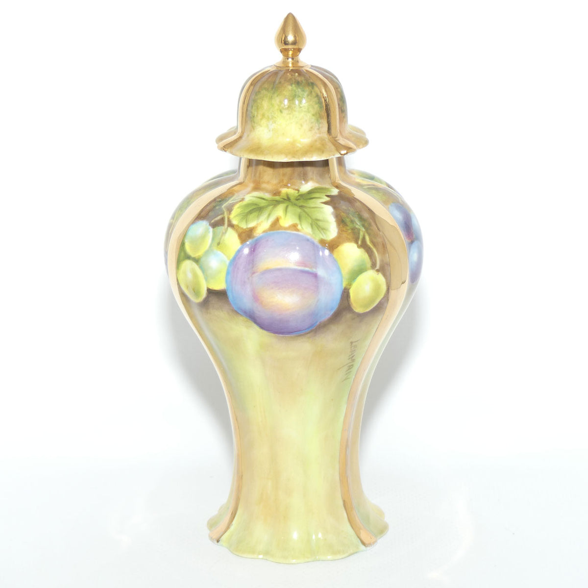 Hand Painted Lidded Fruit Urn signed Leaman