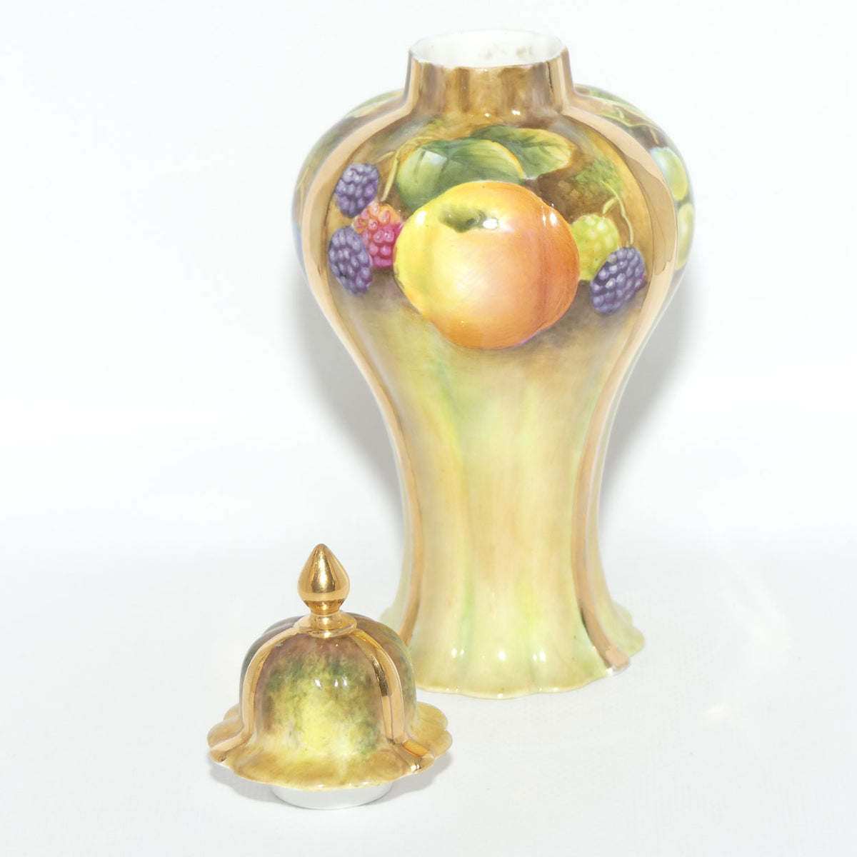 Hand Painted Lidded Fruit Urn signed Leaman
