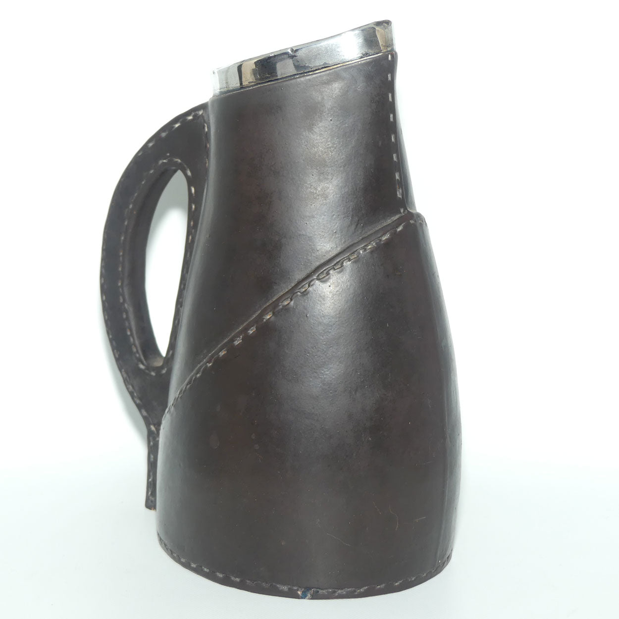 Doulton Lambeth England Leatherware jug with Sterling Silver rim