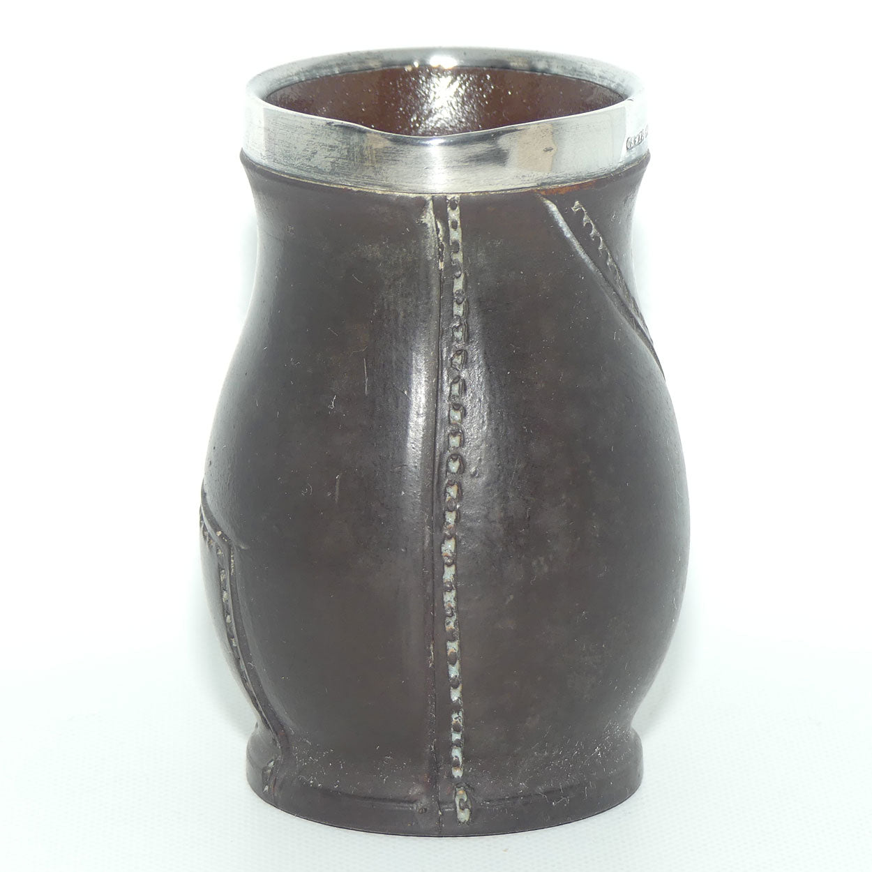 Royal Doulton Leatherware miniature jug with Sterling Silver rim | Chester 1903