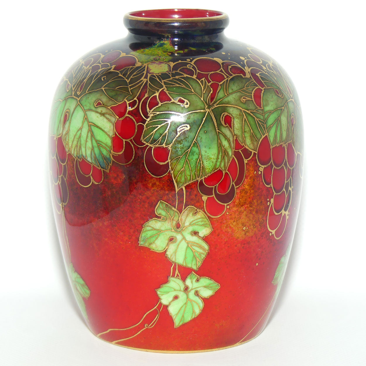 Royal Doulton Flambe Leaves and Grapes vase with gilt highlights | Harry Nixon