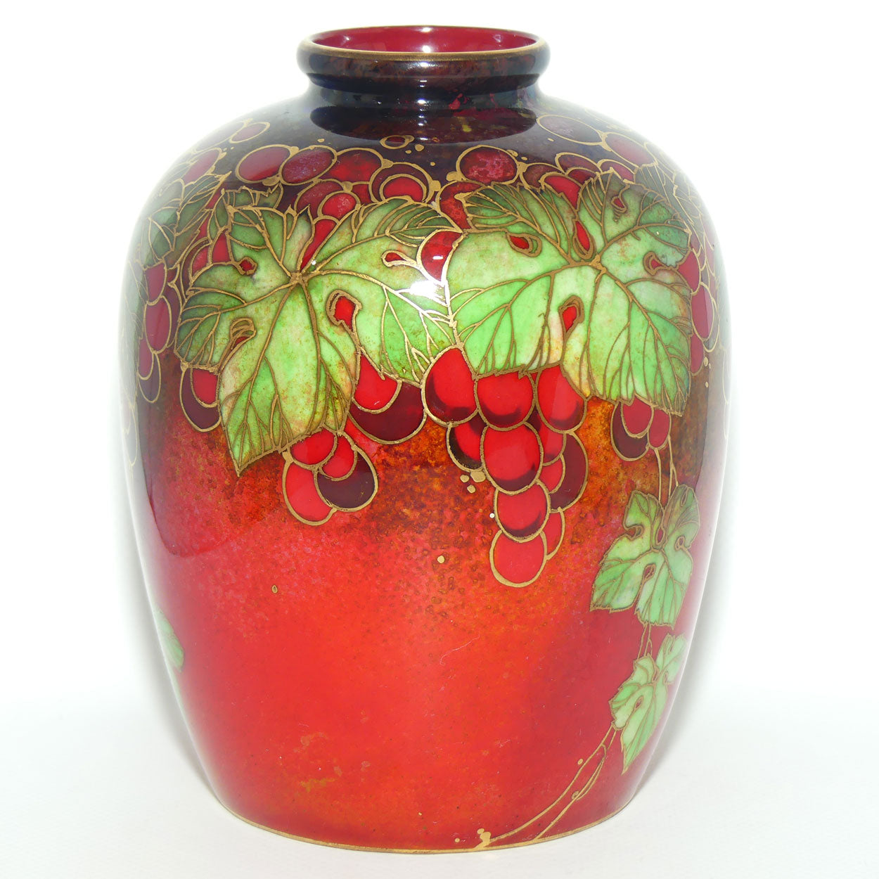 Royal Doulton Flambe Leaves and Grapes vase with gilt highlights | Harry Nixon