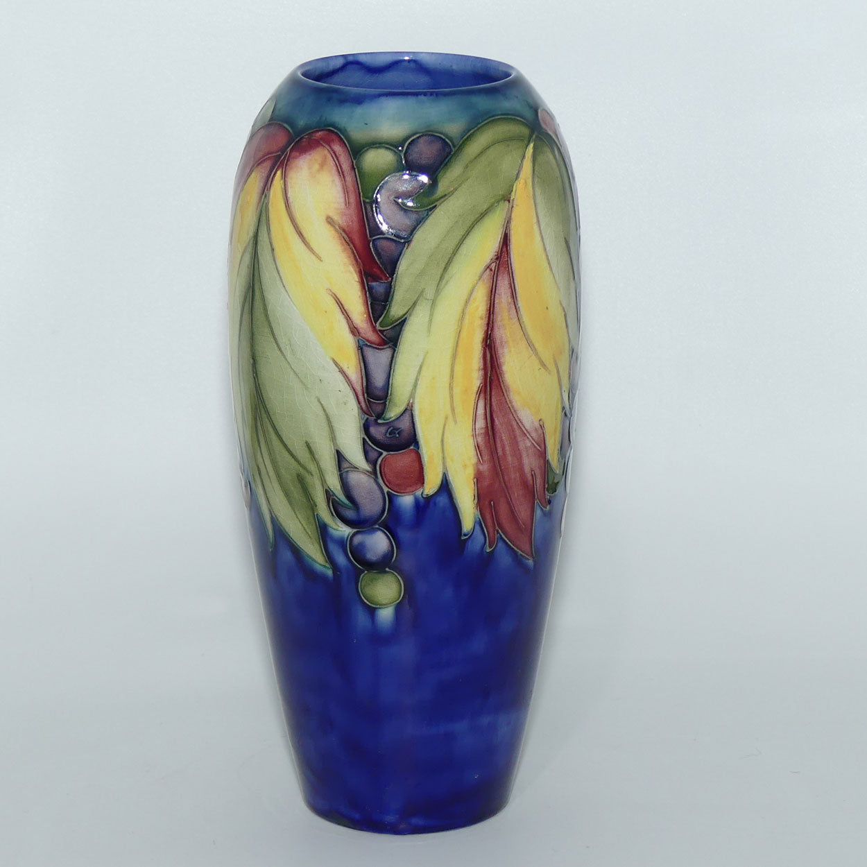 William Moorcroft Leaves and Fruit (Blue) tall vase