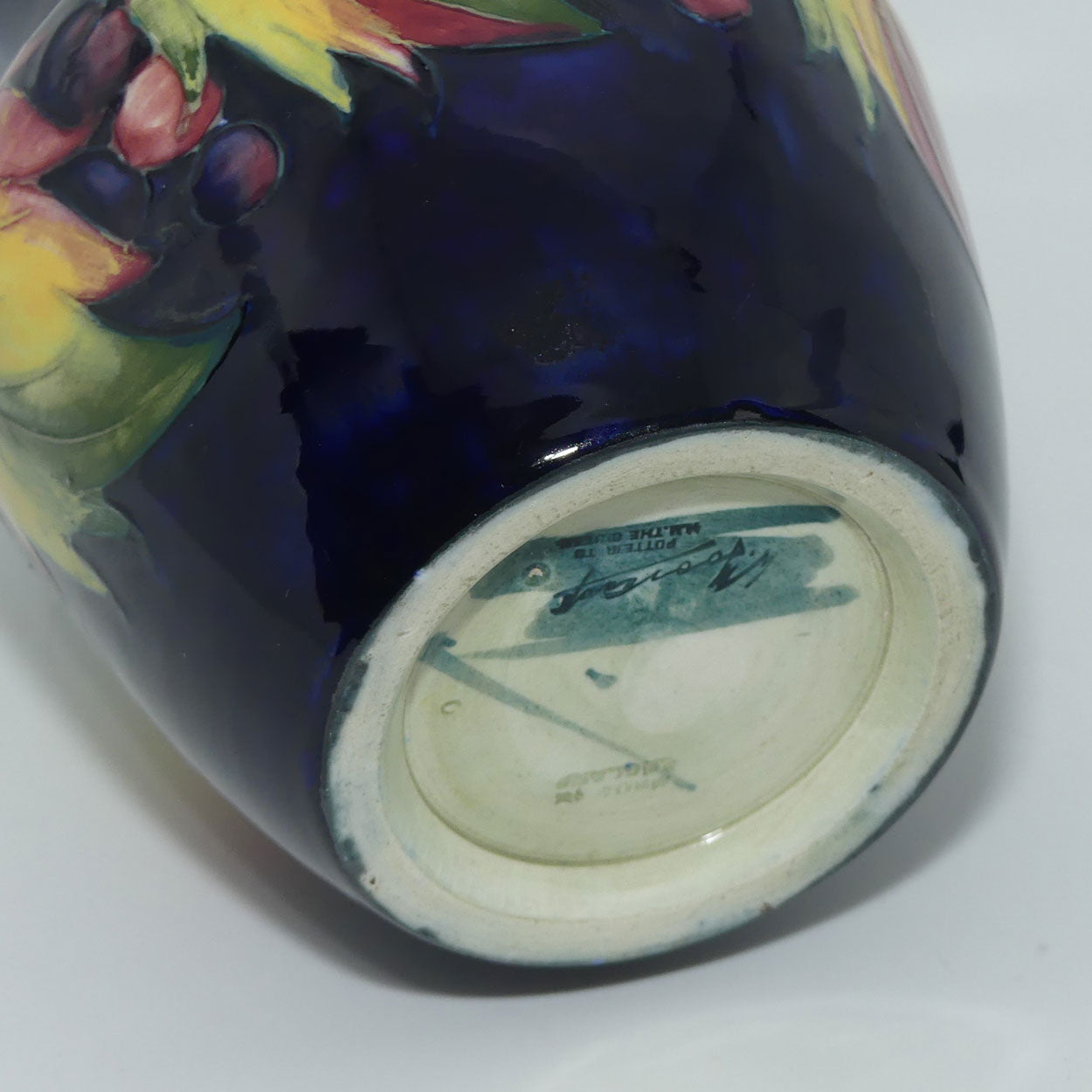 William Moorcroft Leaves and Fruit (Blue) waisted vase