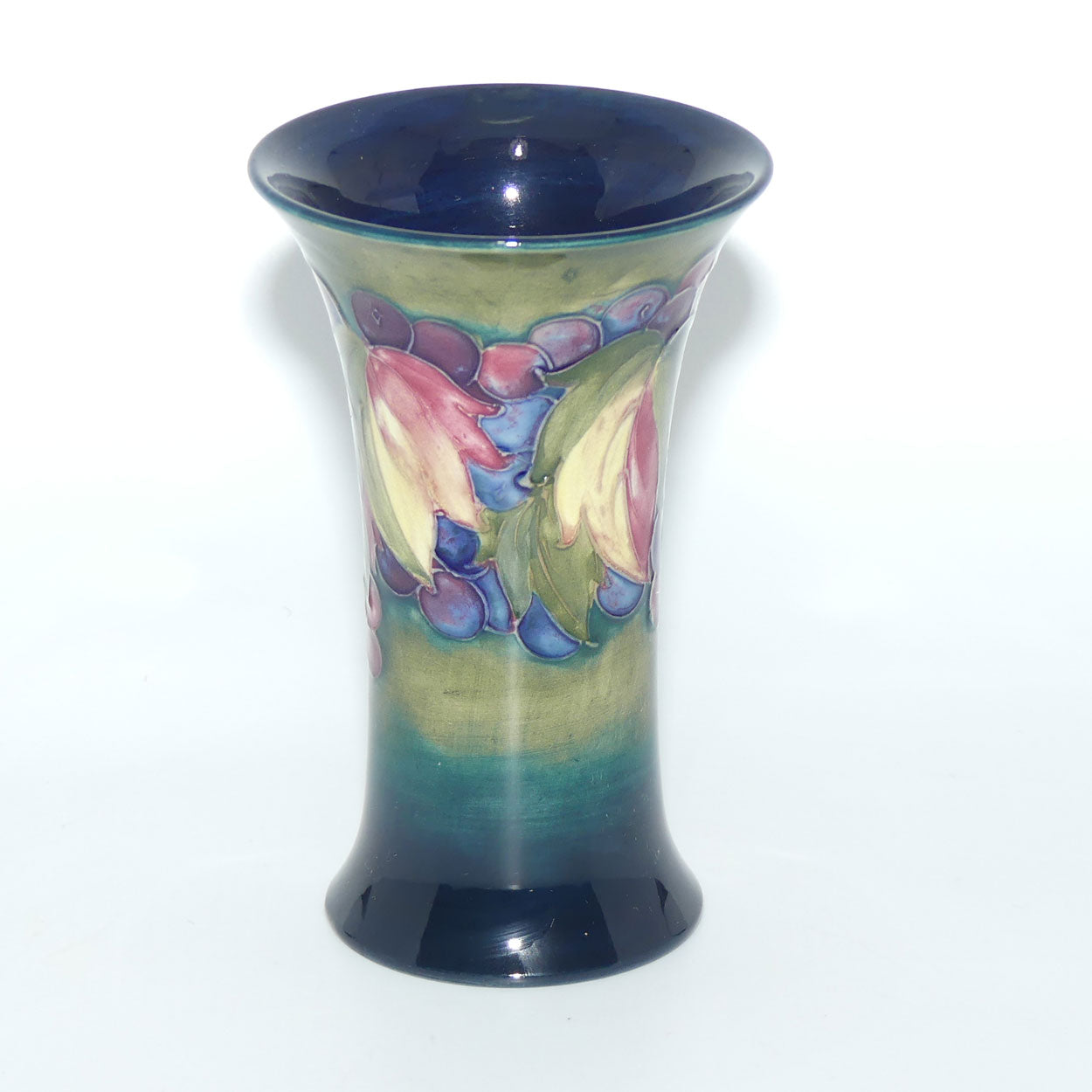 William Moorcroft Leaves and Fruit (Blue Green) trumpet vase