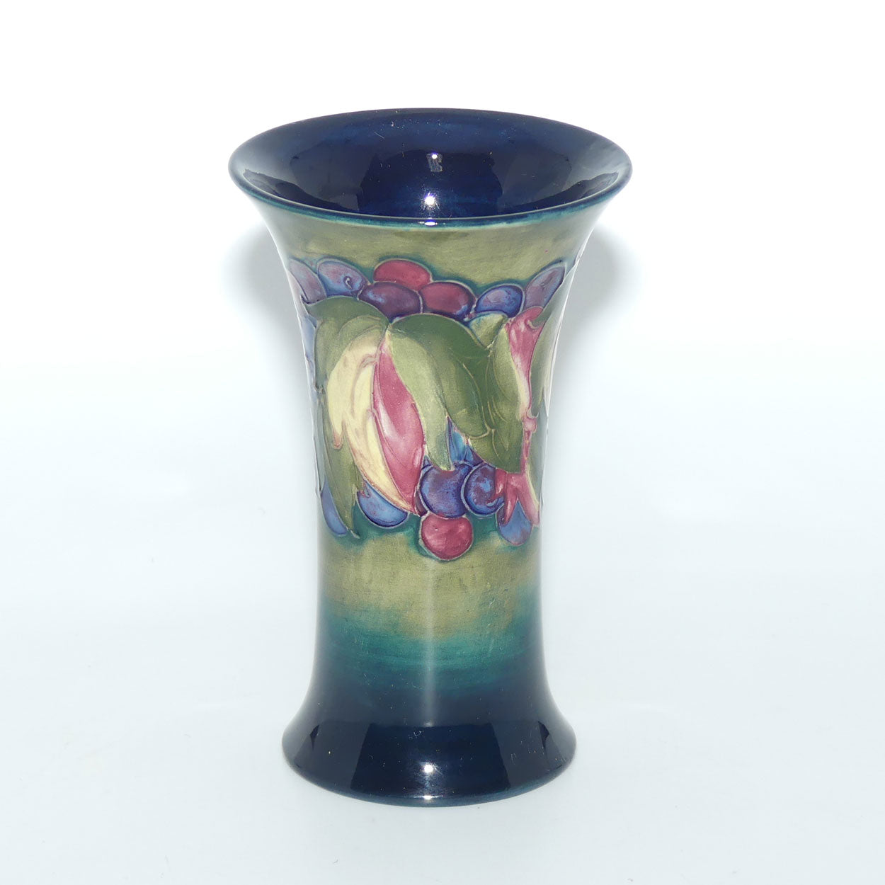 William Moorcroft Leaves and Fruit (Blue Green) trumpet vase