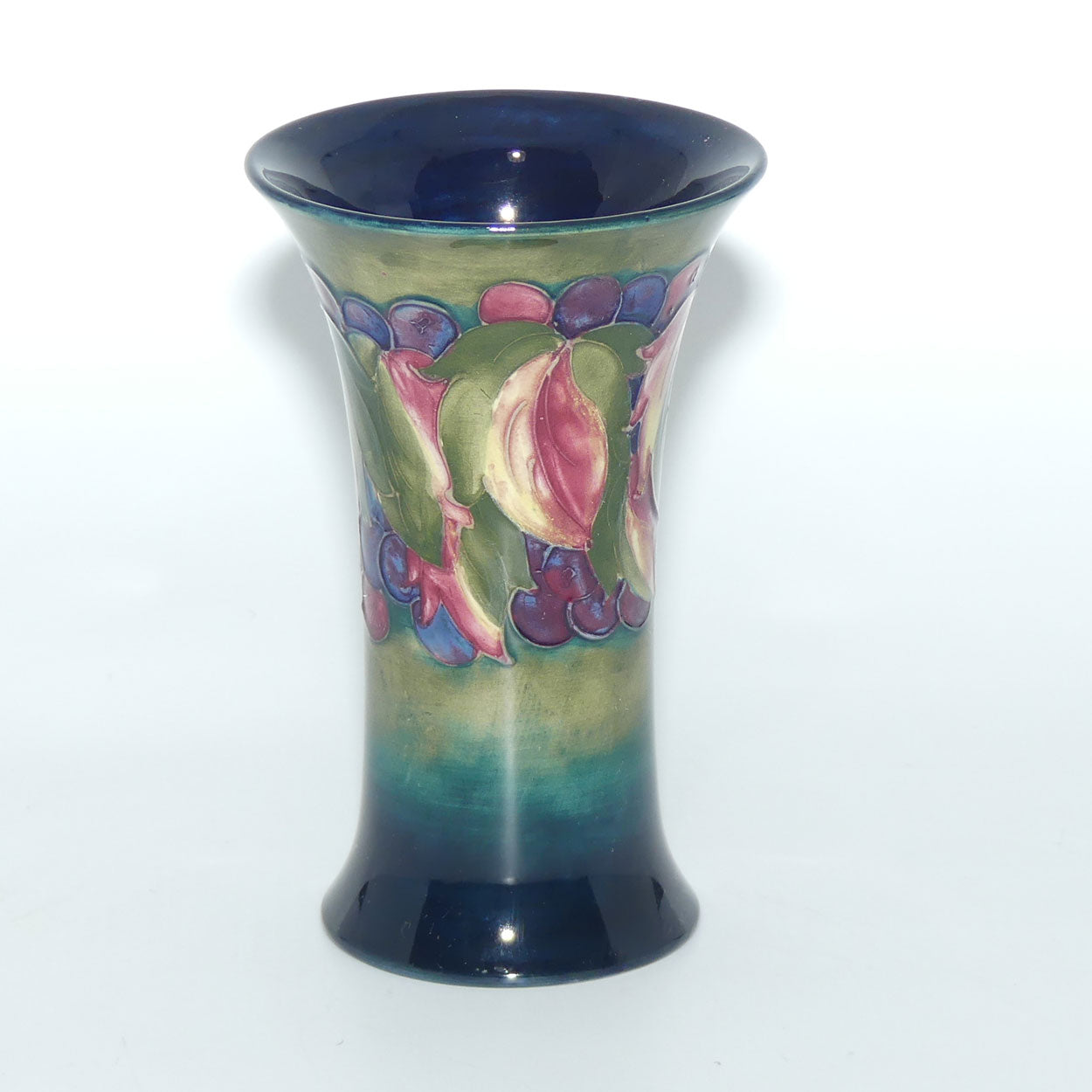 William Moorcroft Leaves and Fruit (Blue Green) trumpet vase