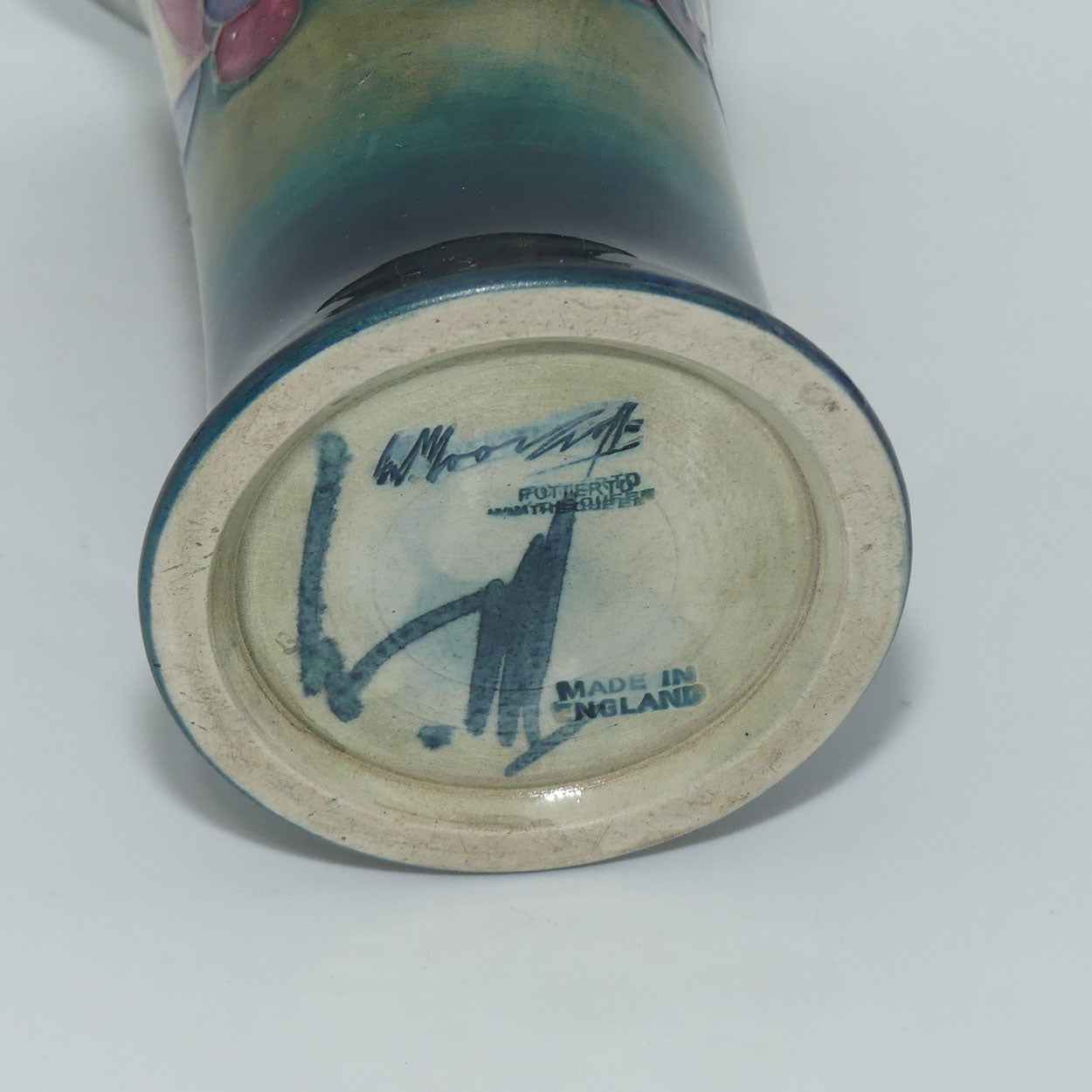 William Moorcroft Leaves and Fruit (Blue Green) trumpet vase