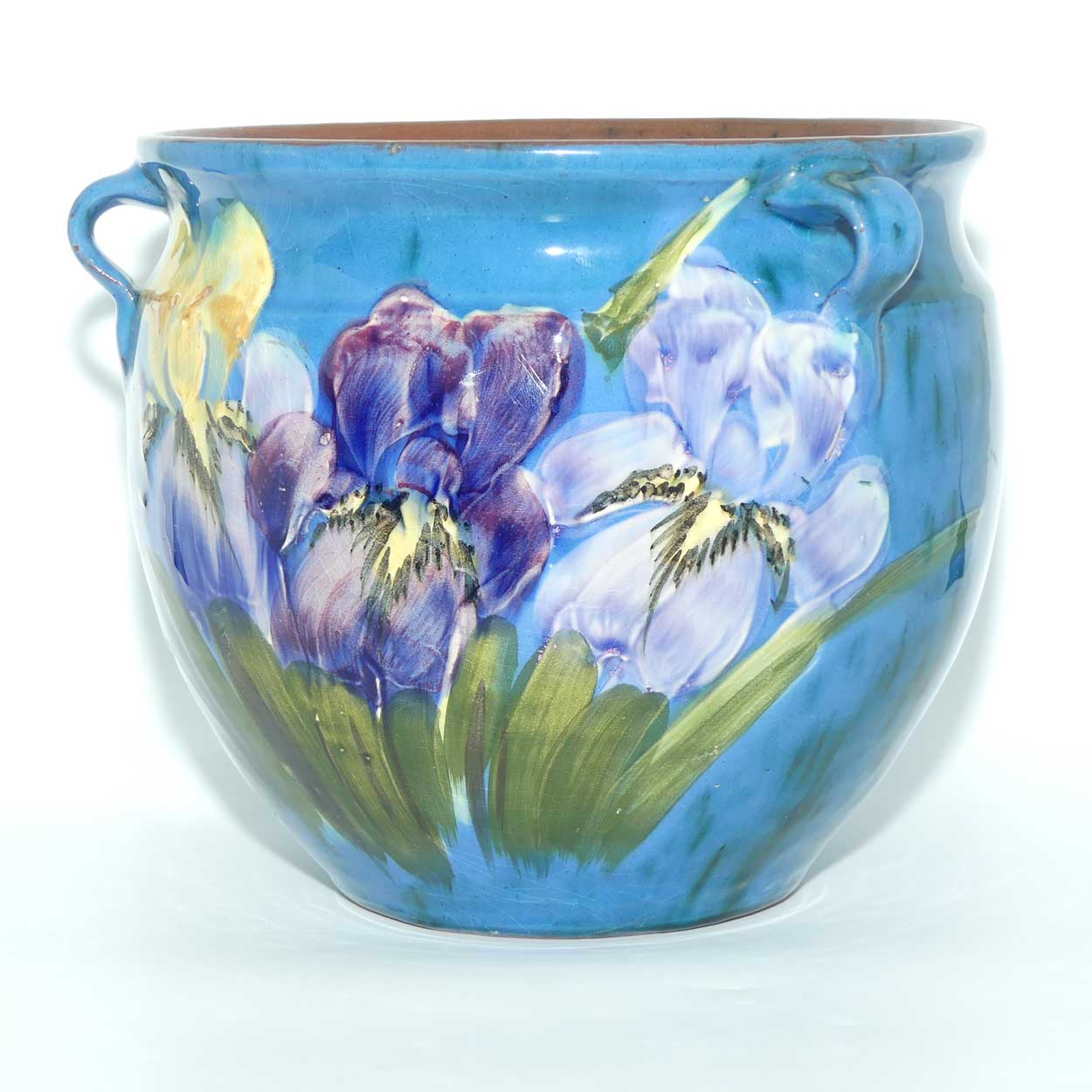 Lemon and Crute Torquay Faience Iris decor tri handle Jardiniere