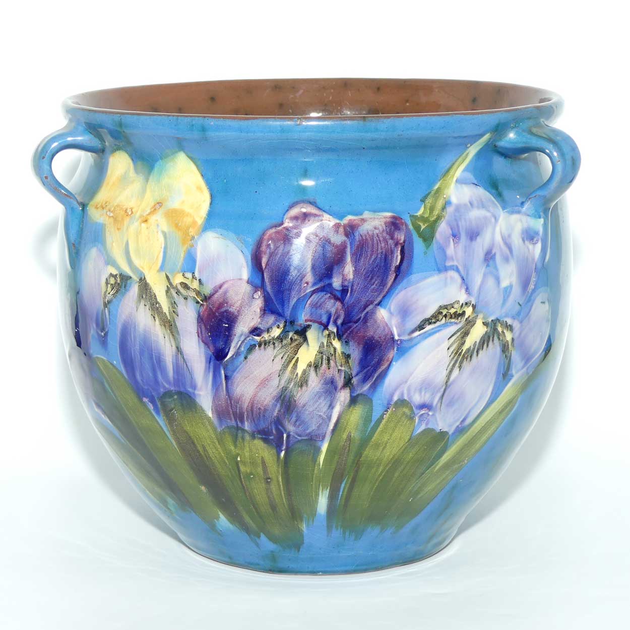 Lemon and Crute Torquay Faience Iris decor tri handle Jardiniere