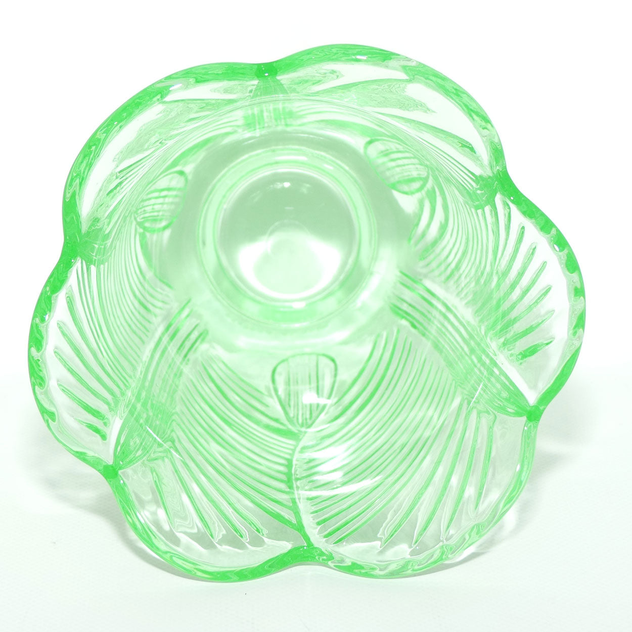 Bagley Glass UK Uranium Glass Tulip motif vase | 20cm tall