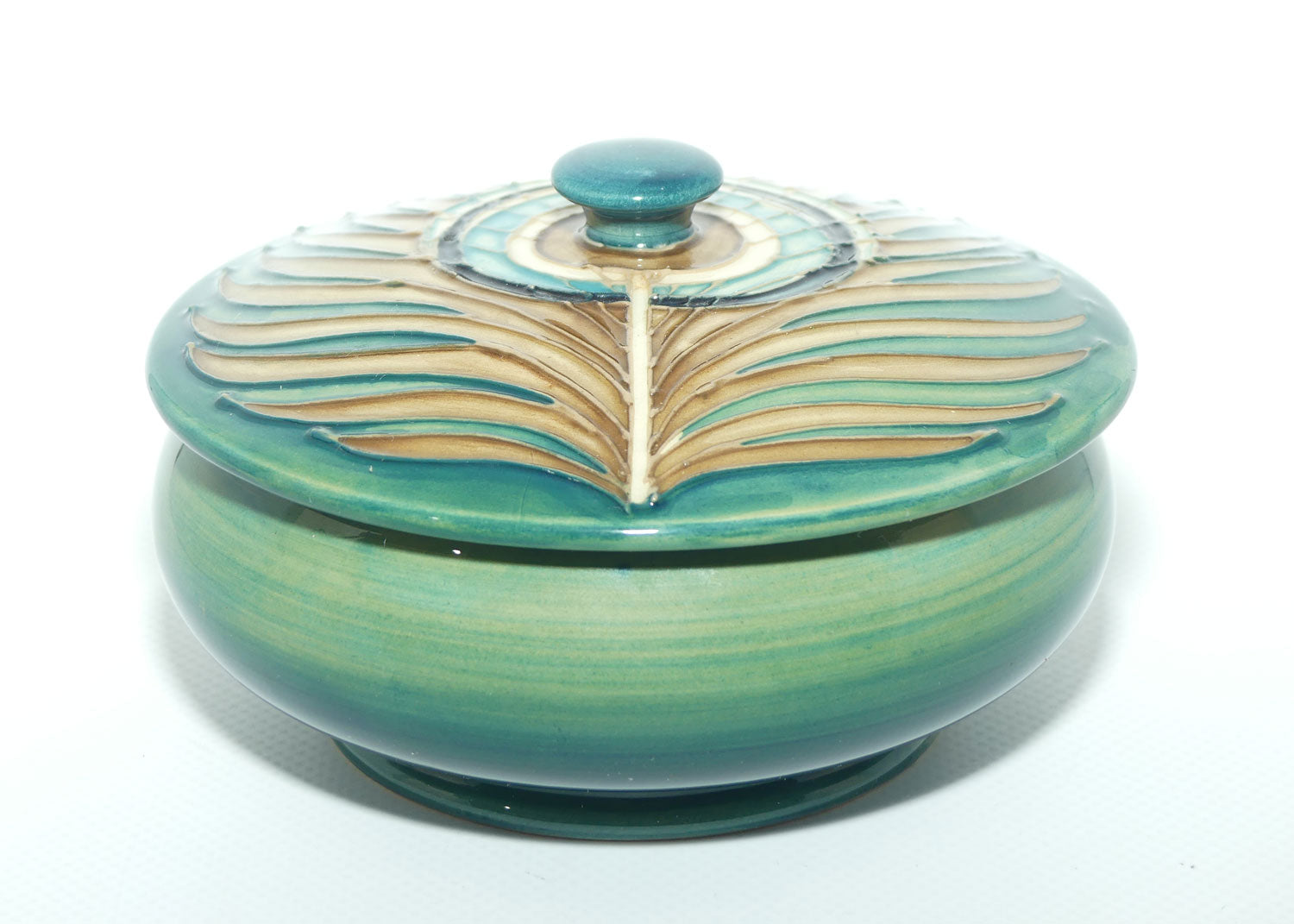Moorcroft Peacock Feathers lidded powder bowl | for Liberty