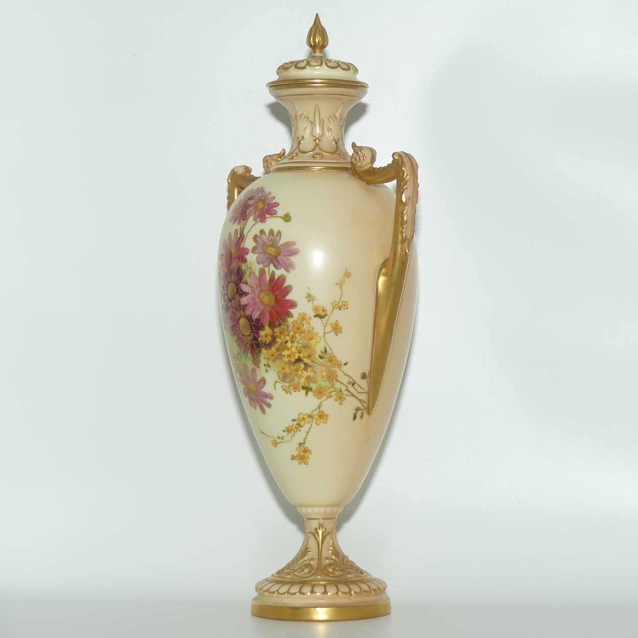 Royal Worcester Blush Ivory hand painted floral lidded and handled urn