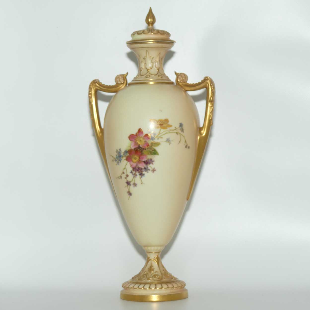 Royal Worcester Blush Ivory hand painted floral lidded and handled urn