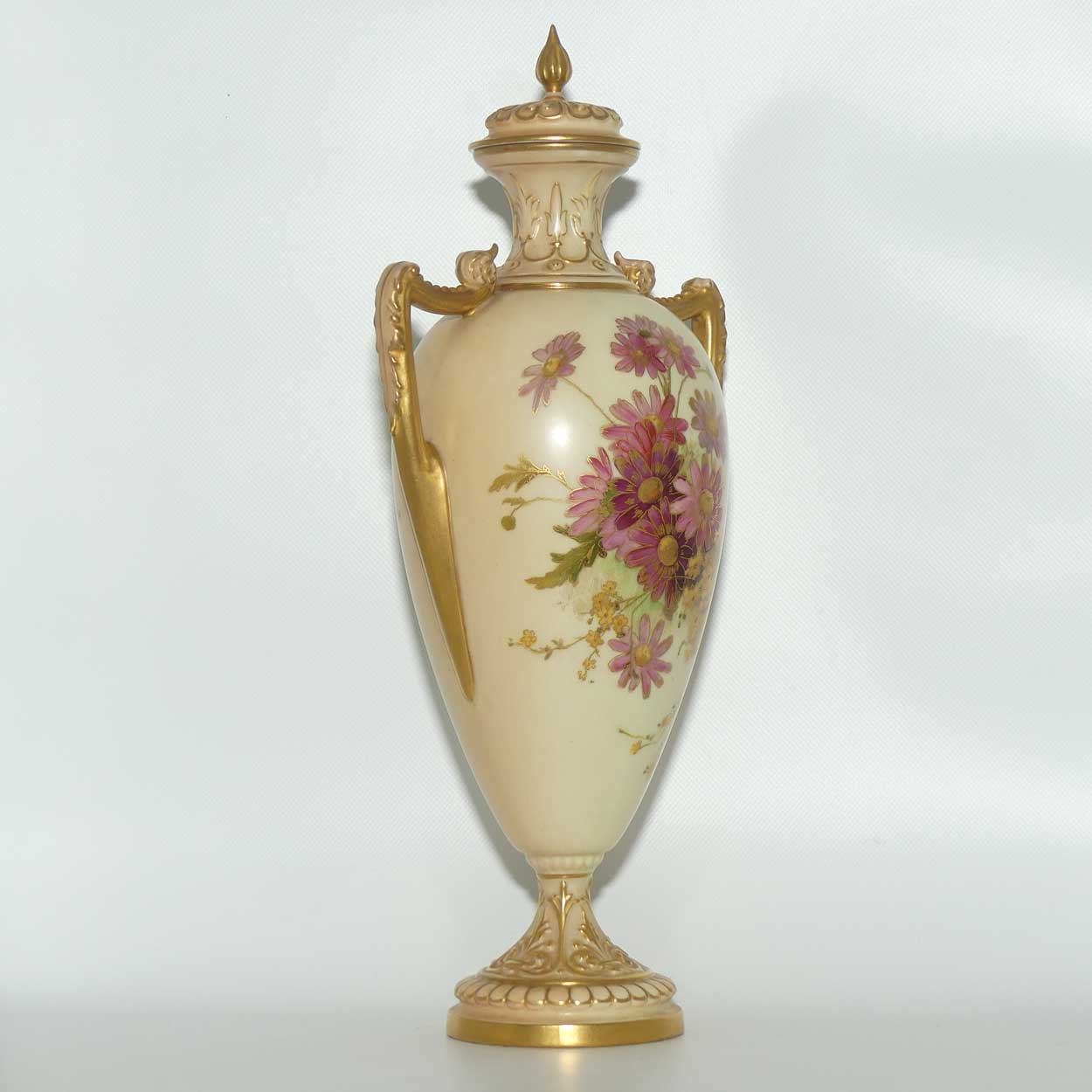 Royal Worcester Blush Ivory hand painted floral lidded and handled urn