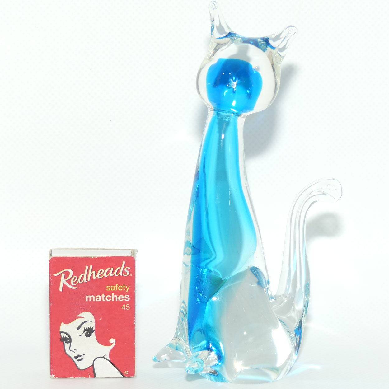 Murano Glass Blue and Clear Cat figure | Gold Foil label intact