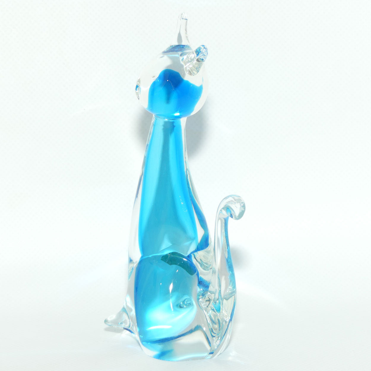 Murano Glass Blue and Clear Cat figure | Gold Foil label intact