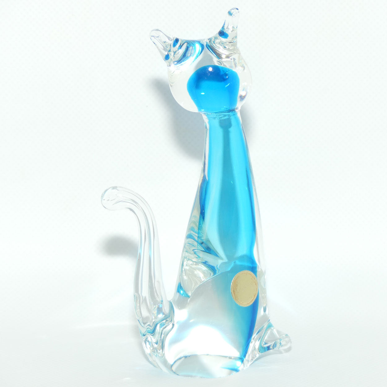 Murano Glass Blue and Clear Cat figure | Gold Foil label intact