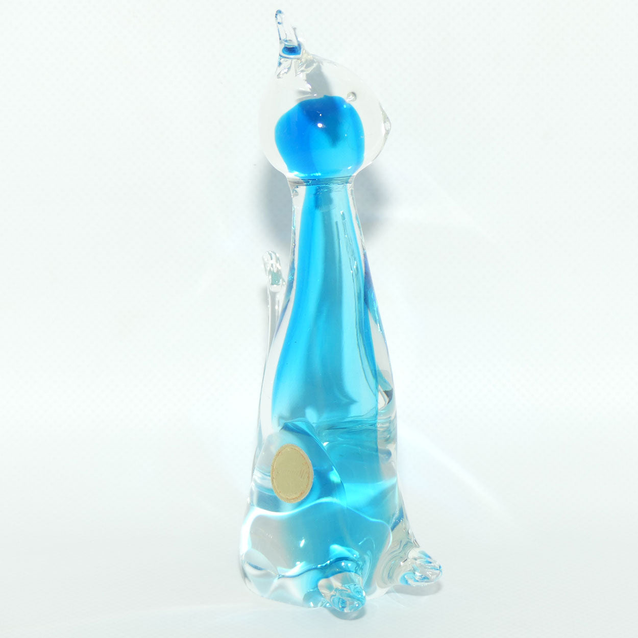 Murano Glass Blue and Clear Cat figure | Gold Foil label intact
