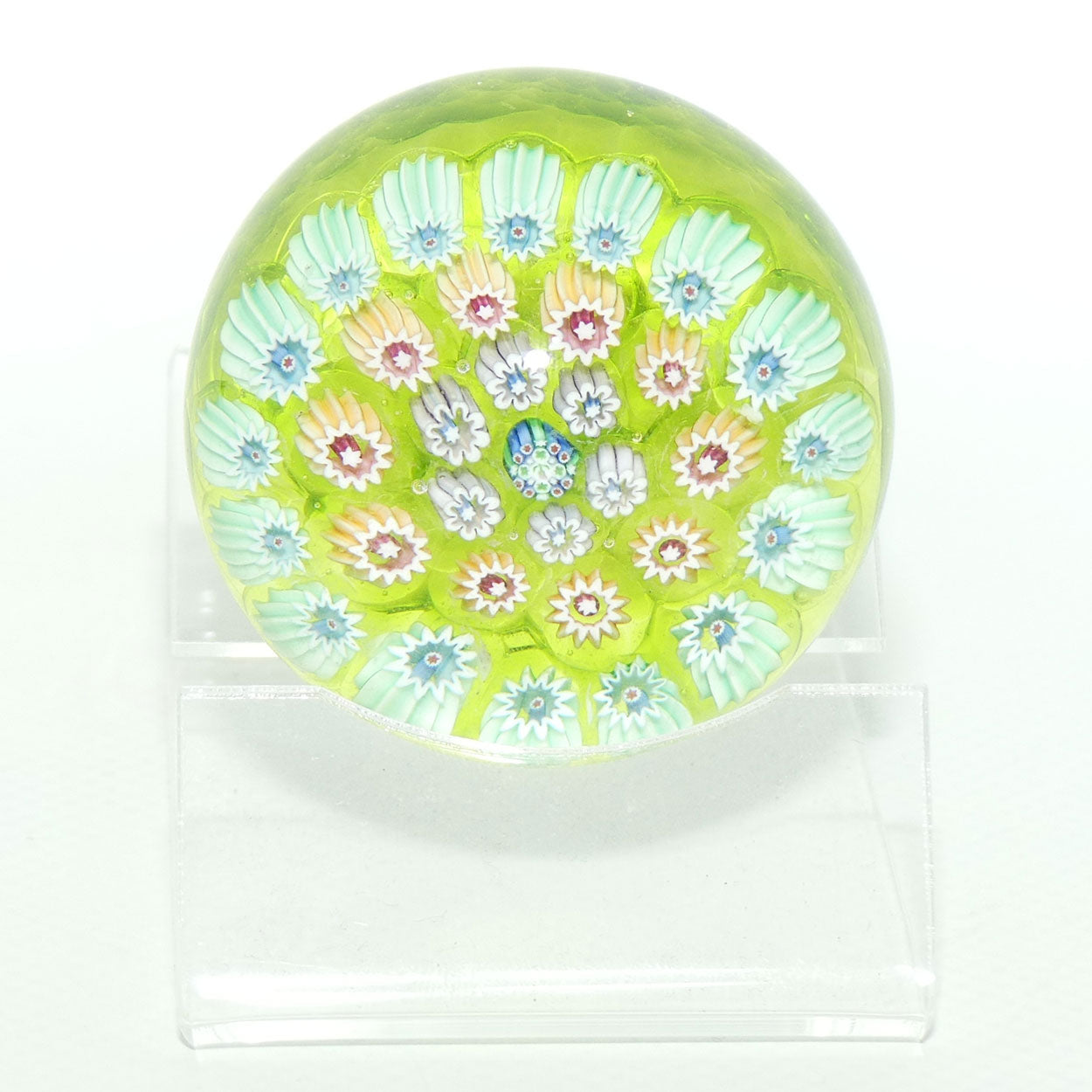 John Deacons Scotland Millefiori Concentric miniature paperweight | Lime