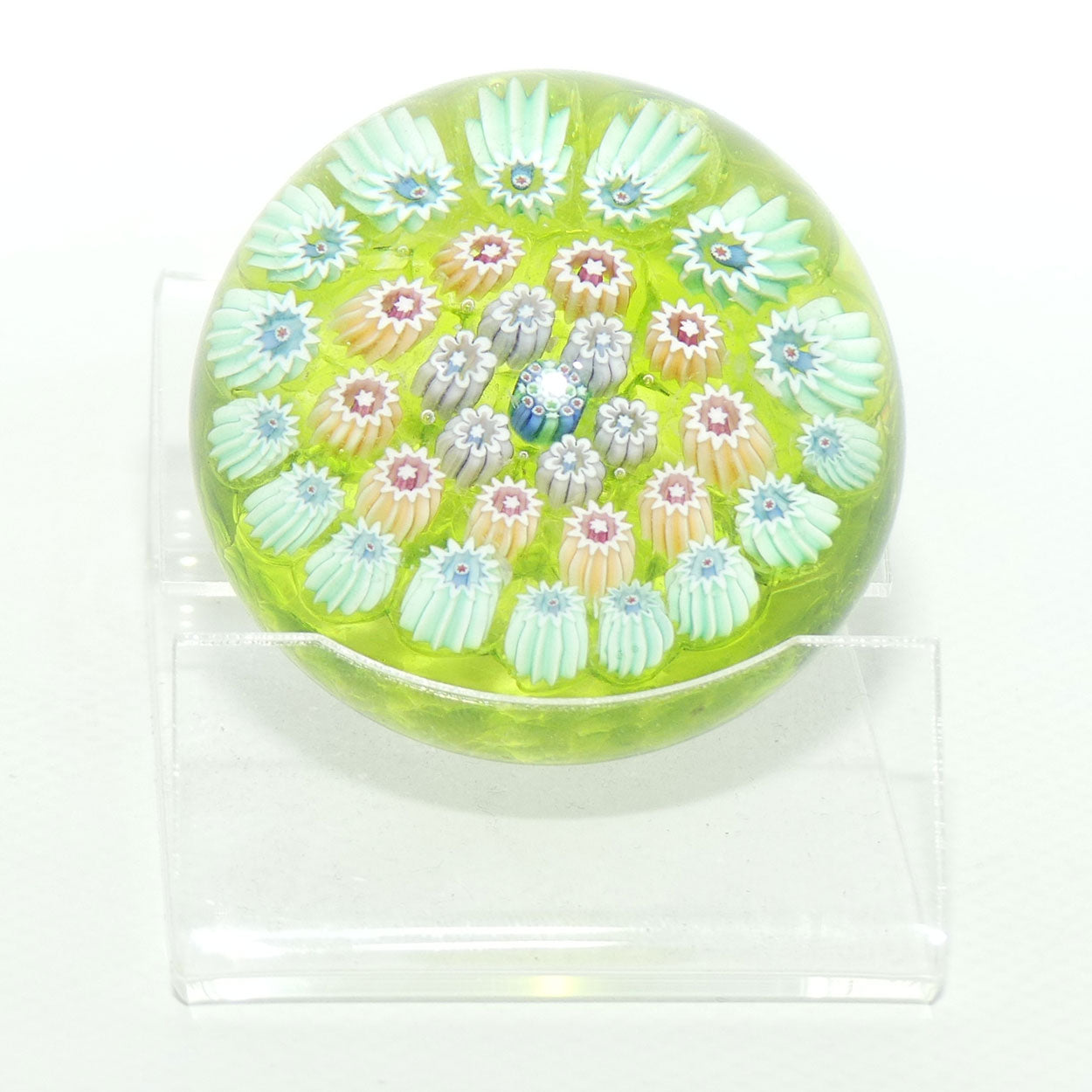 John Deacons Scotland Millefiori Concentric miniature paperweight | Lime