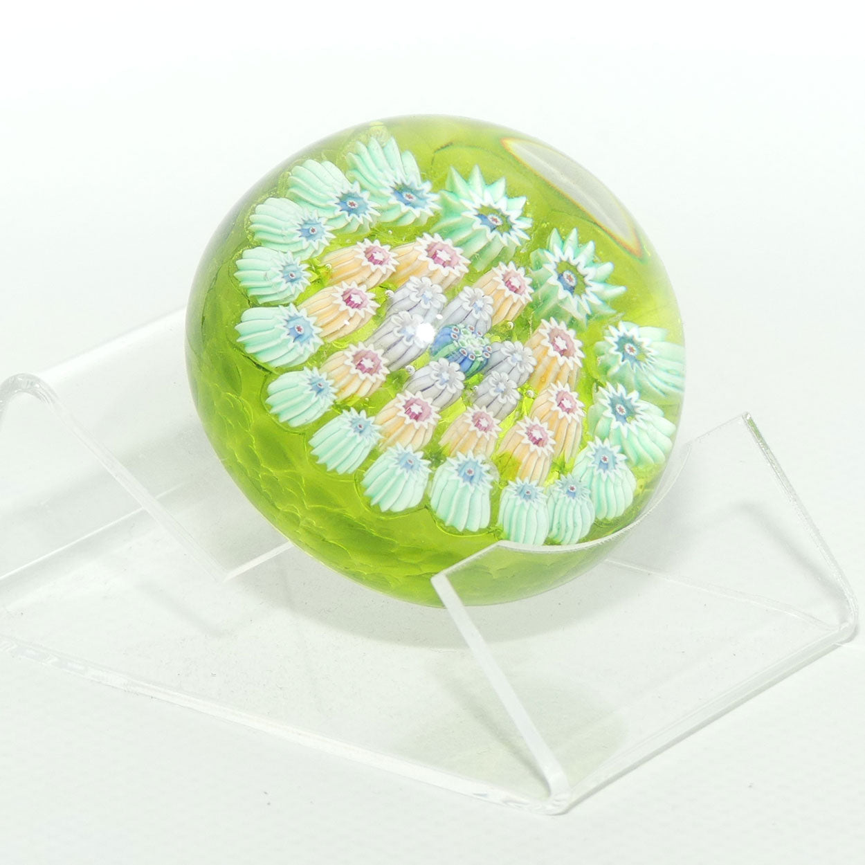 John Deacons Scotland Millefiori Concentric miniature paperweight | Lime