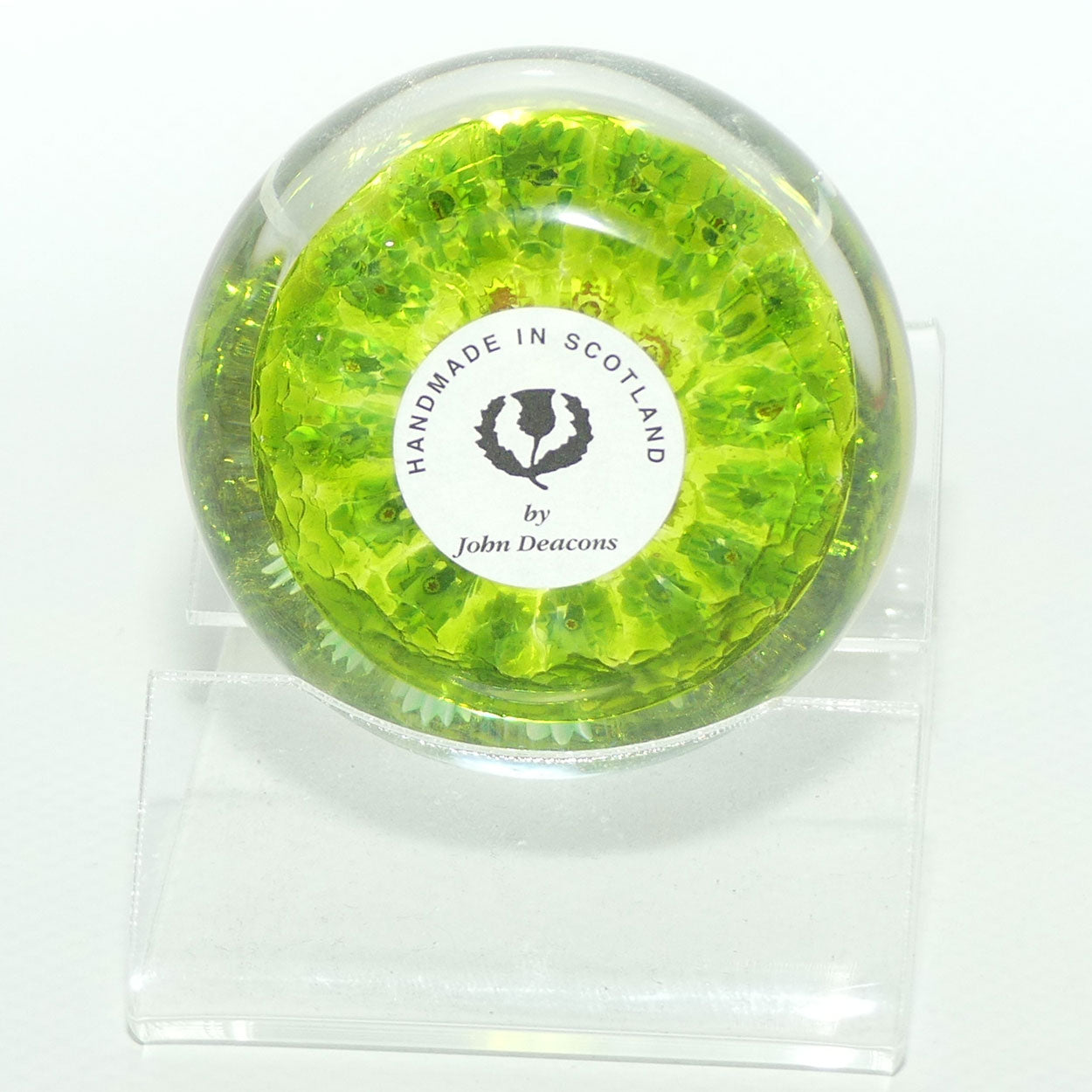 John Deacons Scotland Millefiori Concentric miniature paperweight | Lime