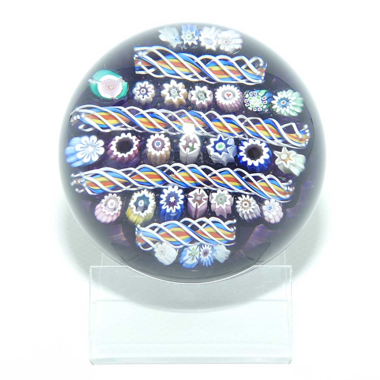 John Deacons Scotland Millefiori Simple Linear Large paperweight | Amethyst