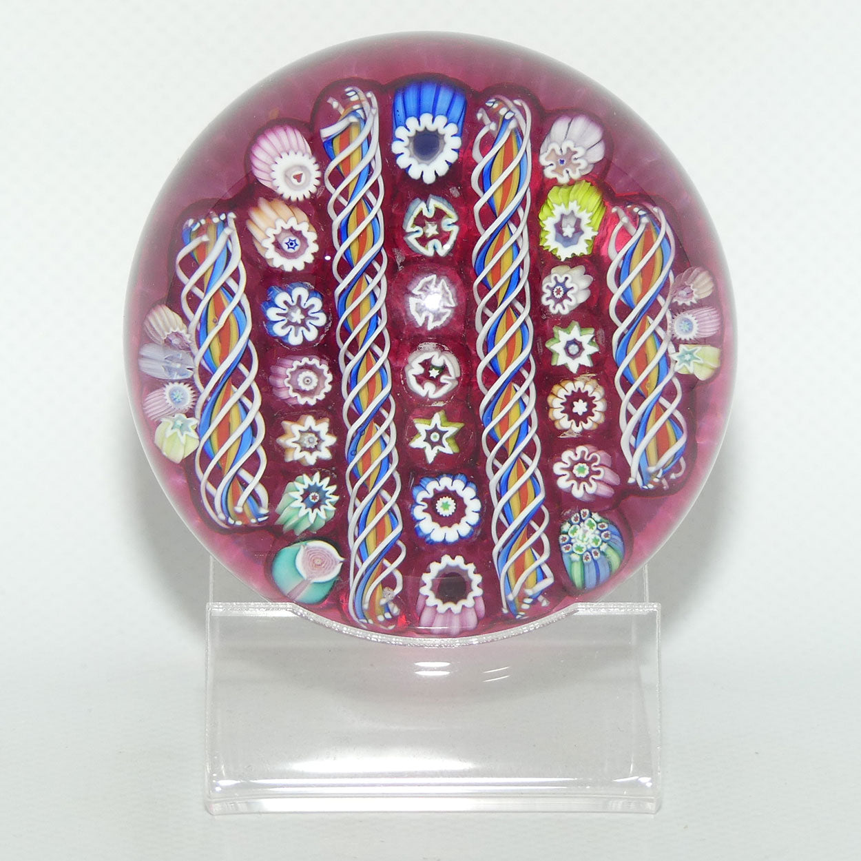 John Deacons Scotland Millefiori Simple Linear Large paperweight | Cranberry #1