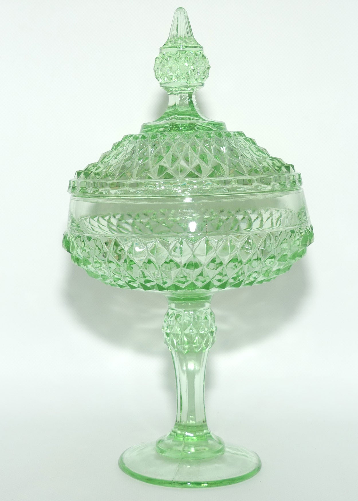 Vintage Indiana Glass Diamond Point lidded lolly jar | 30cm tall