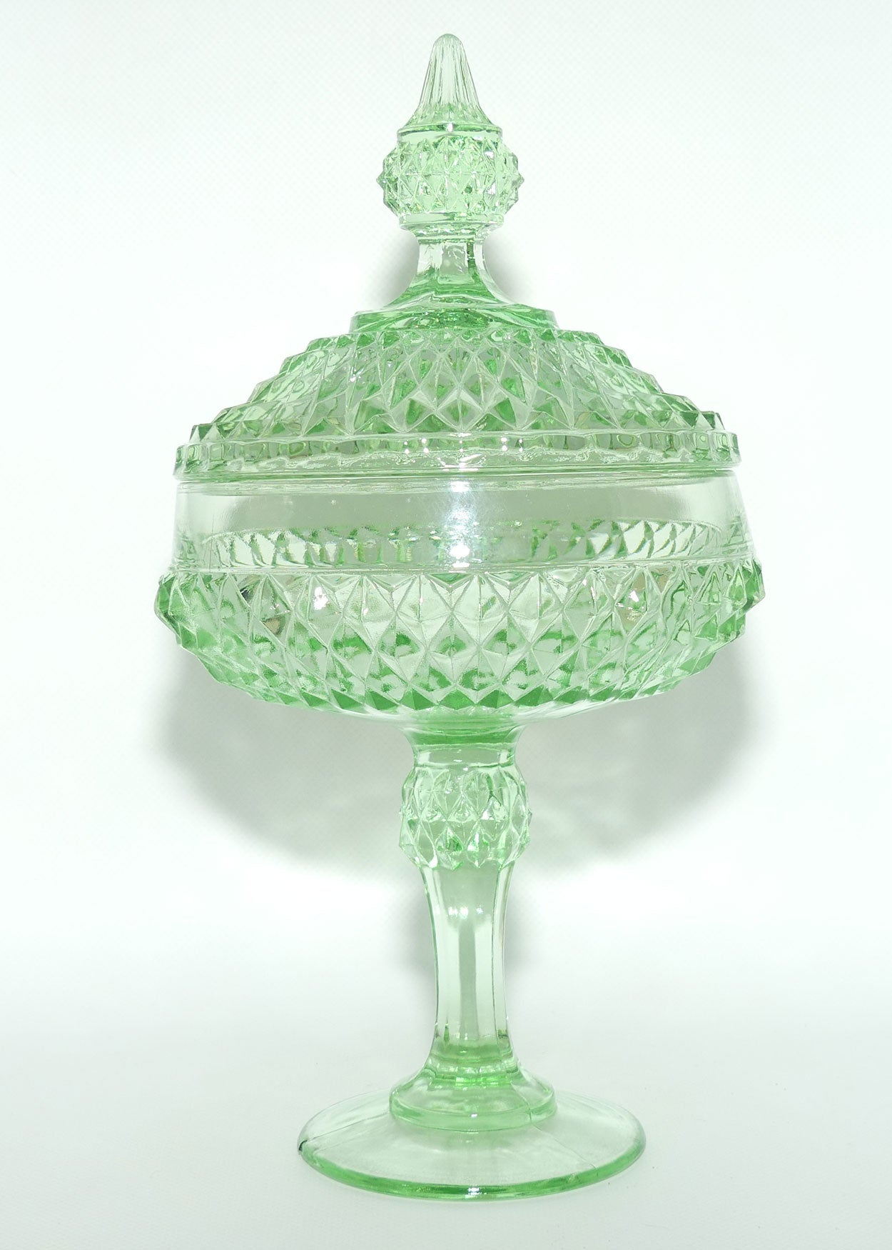 Vintage Indiana Glass Diamond Point lidded lolly jar | 30cm tall