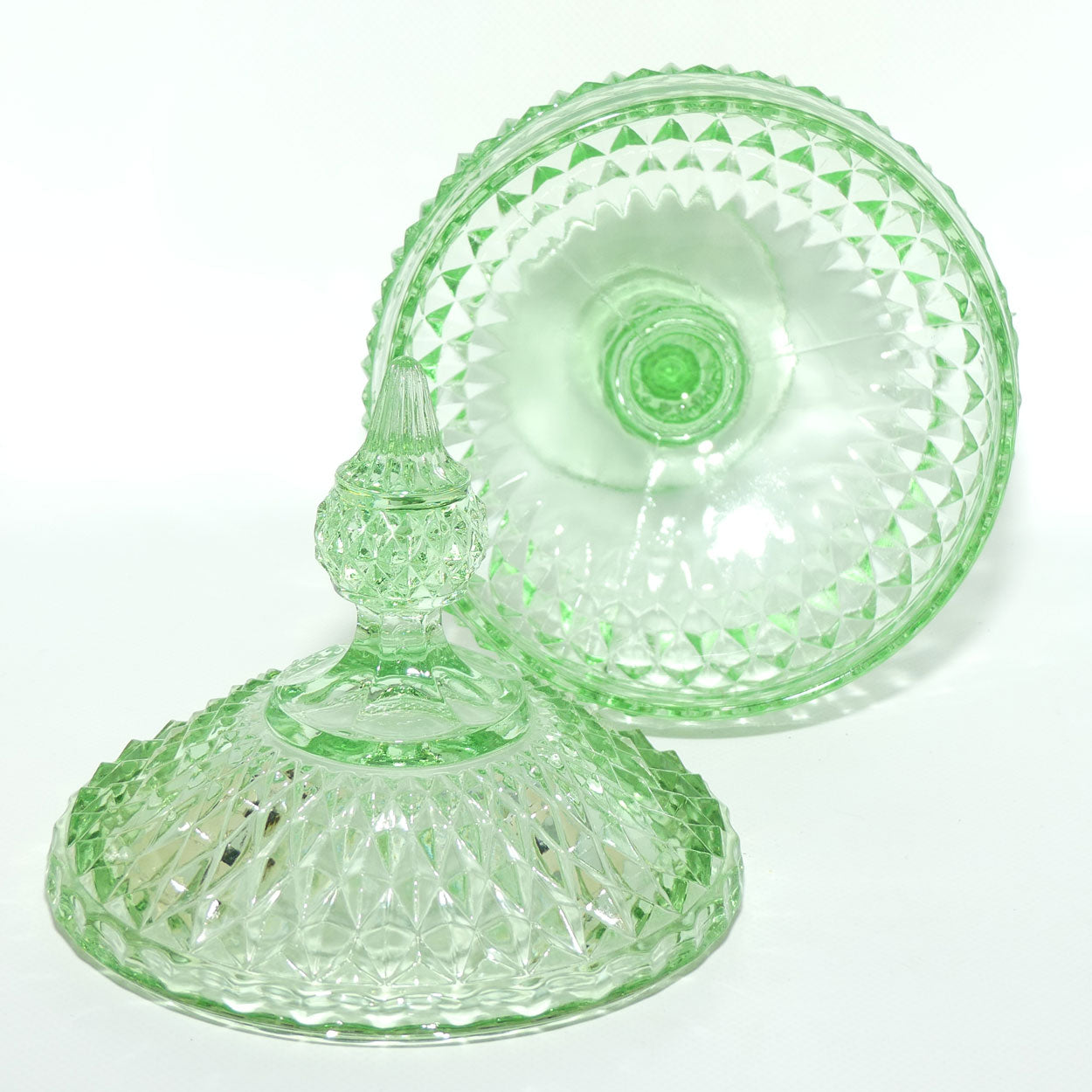 Vintage Indiana Glass Diamond Point lidded lolly jar | 30cm tall