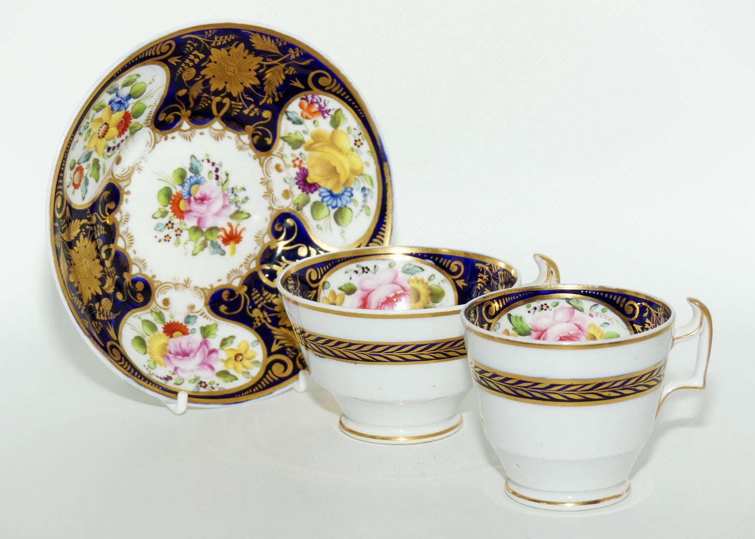 George III c.1825 London shape trio comprising Tea Cup, Coffee Cup and saucer bowl