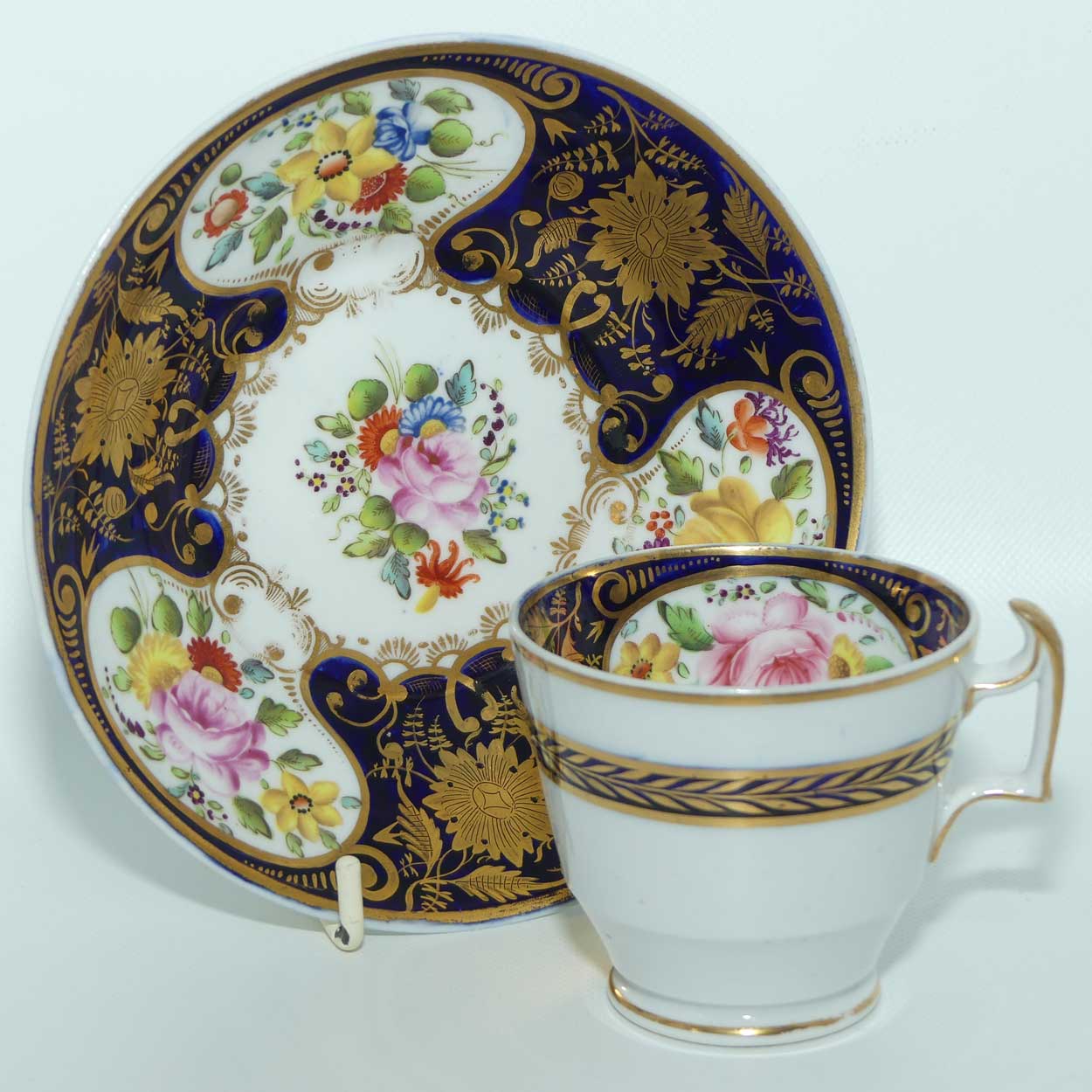 George III c.1825 London shape trio comprising Tea Cup, Coffee Cup and saucer bowl