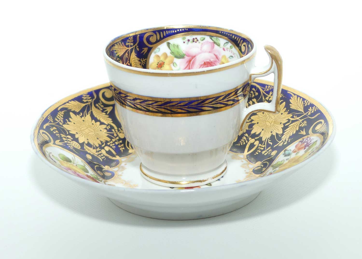 George III c.1825 London shape trio comprising Tea Cup, Coffee Cup and saucer bowl