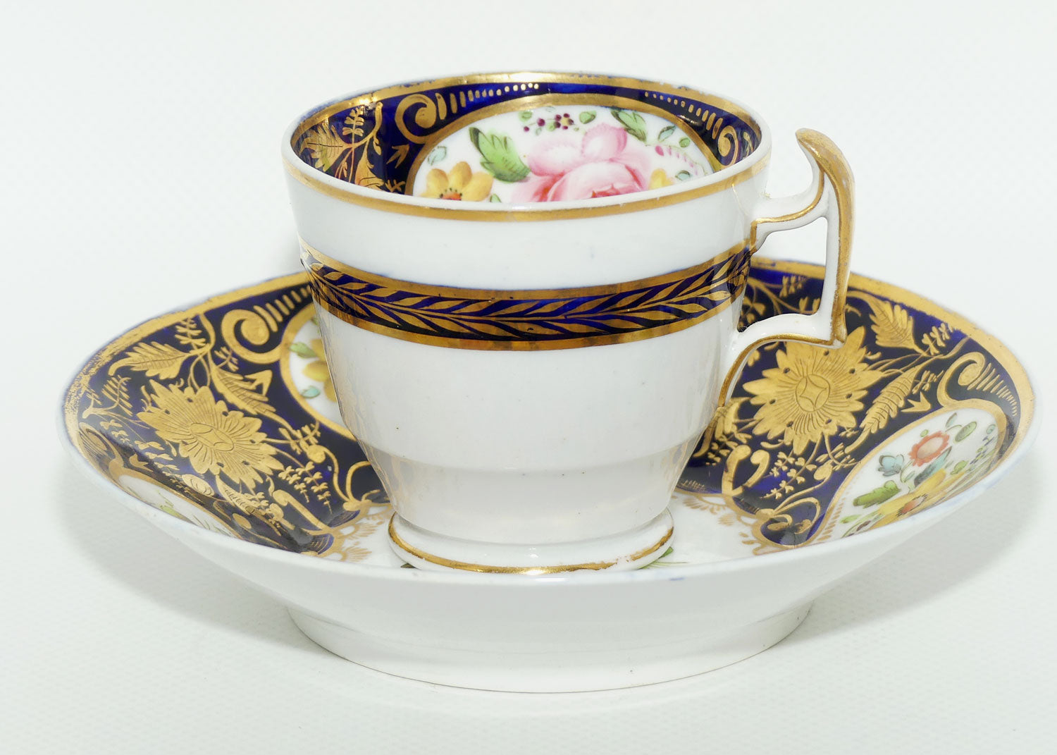 George III c.1825 London shape trio comprising Tea Cup, Coffee Cup and saucer bowl