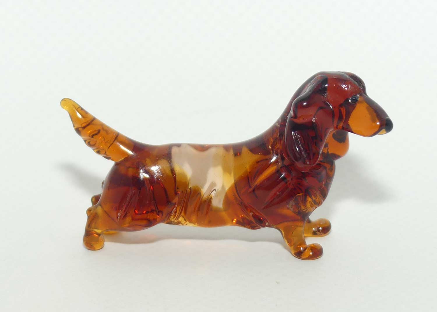 Fine quality Russian Lampwork Glass Long Haired Dachshund | Tail Up