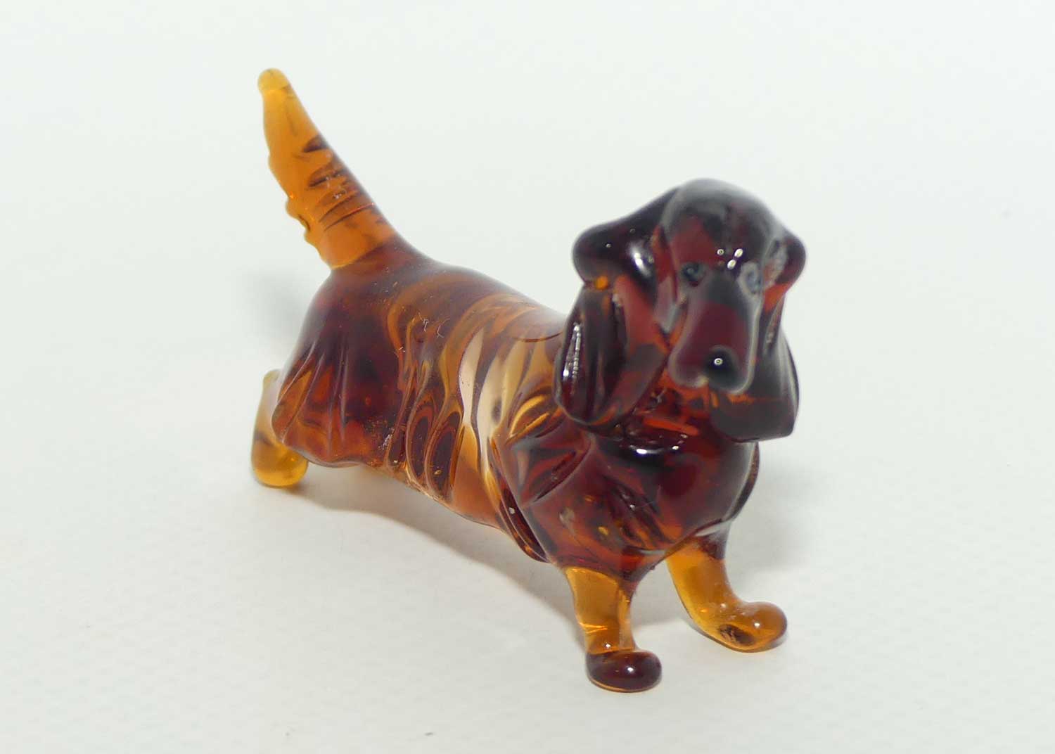 Fine quality Russian Lampwork Glass Long Haired Dachshund | Tail Up