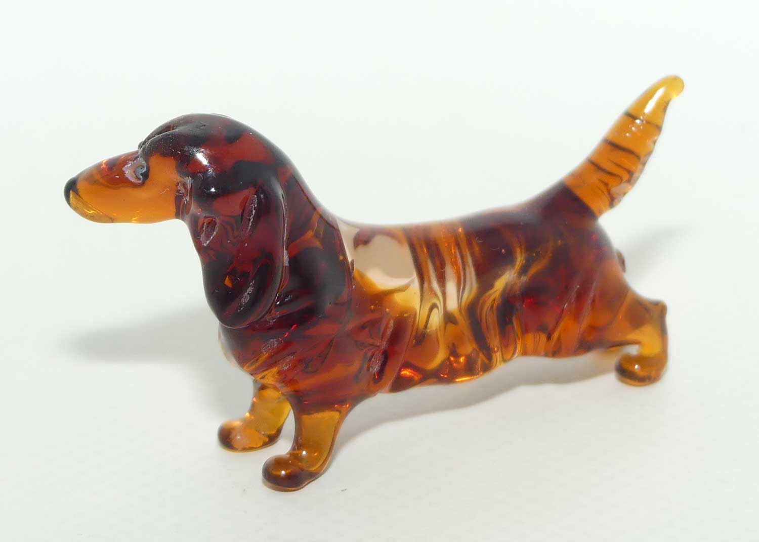 Fine quality Russian Lampwork Glass Long Haired Dachshund | Tail Up