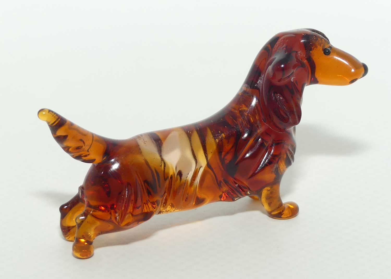 Fine quality Russian Lampwork Glass Long Haired Dachshund | Tail Up