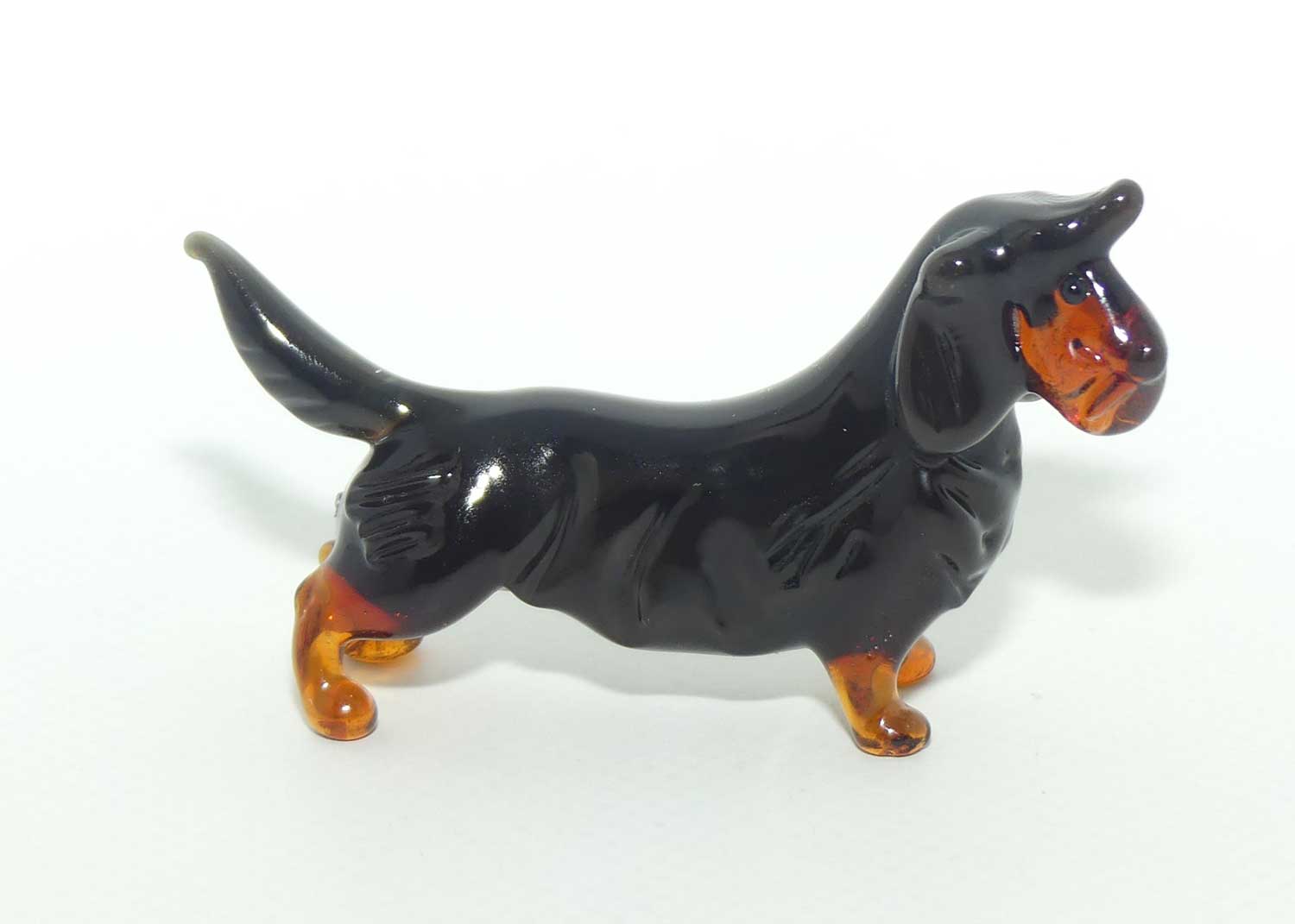 Fine quality Russian Lampwork Glass Long Hair Dachshund with Fringe