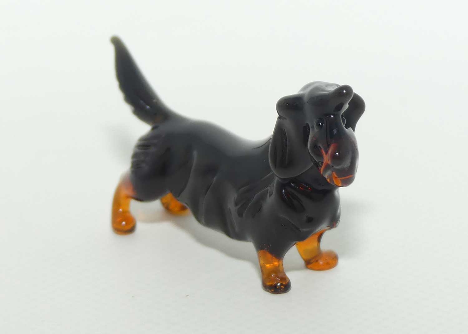 Fine quality Russian Lampwork Glass Long Hair Dachshund with Fringe